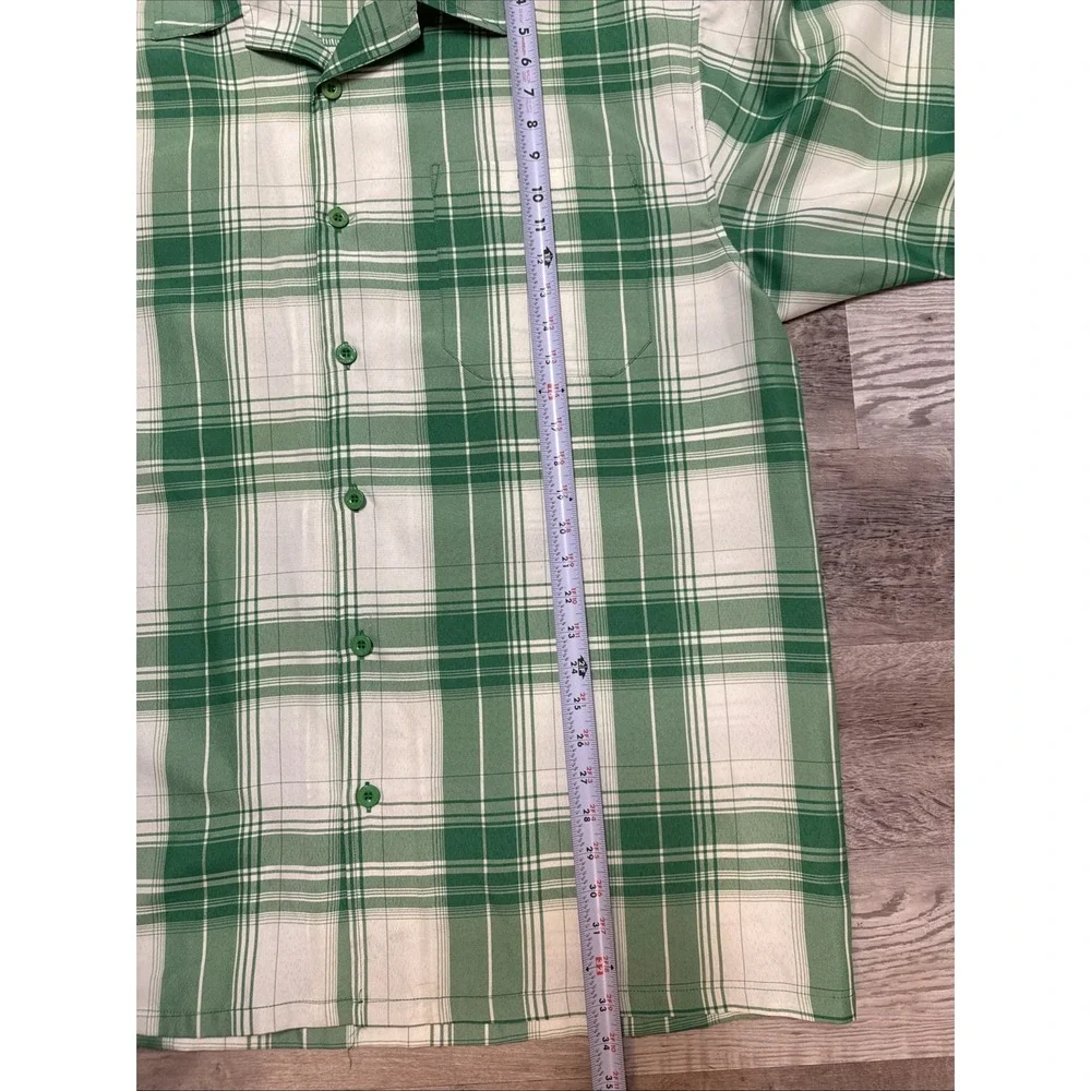 VTG Y2K Member's Property Green & White Plaid Short Sleeve Button Down Shirt XXL